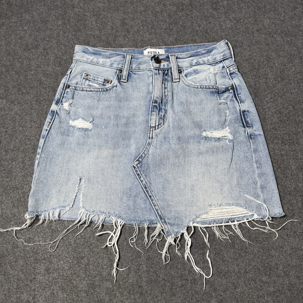 Pistola Womens Skirt 24 Distressed Denim Mini Frayed Holes Grunge Y2K Indie Goth